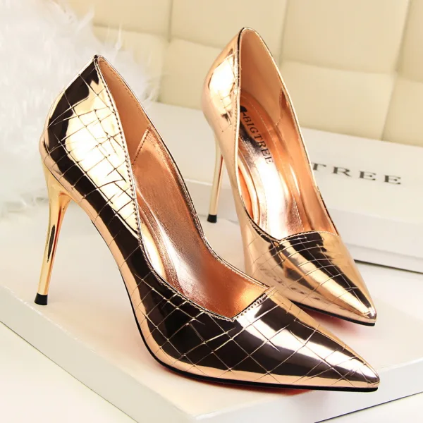 Chic / Belle Bronze Club de carnaval Escarpins 2020 Cuir Verni 9 cm Talons Aiguilles À Bout Pointu Escarpins
