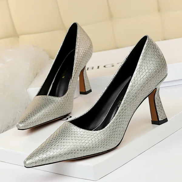 Modest / Simple Red Street Wear Pumps 2020 Snakeskin Print 7 cm Stiletto Heels Pointed Toe Pumps