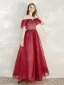 Scintillantes Bordeaux Glitter Robe De Soirée 2020 Princesse De l'épaule Manches Courtes Dos Nu Longue Robe De Ceremonie