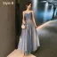 Charming Sky Blue Star Bridesmaid Dresses 2021 A-Line / Princess Spaghetti Straps Lace Sleeveless Backless Floor-Length / Long Bridesmaid Wedding Party Dresses