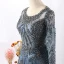 Vintage / Retro Luxury / Gorgeous Navy Blue Handmade  Beading Evening Dresses  2020 A-Line / Princess Scoop Neck Crystal Rhinestone Lace Flower Long Sleeve Backless Sweep Train Formal Dresses