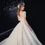 Luxe Champagne Robe De Mariée 2020 Princesse Encolure Dégagée Perlage Gland Paillettes En Dentelle Fleur Manches Courtes Dos Nu Royal Train