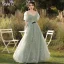 Fashion Sage Green Star Bridesmaid Dresses 2021 A-Line / Princess Scoop Neck Short Sleeve Backless Floor-Length / Long Bridesmaid Wedding Party Dresses
