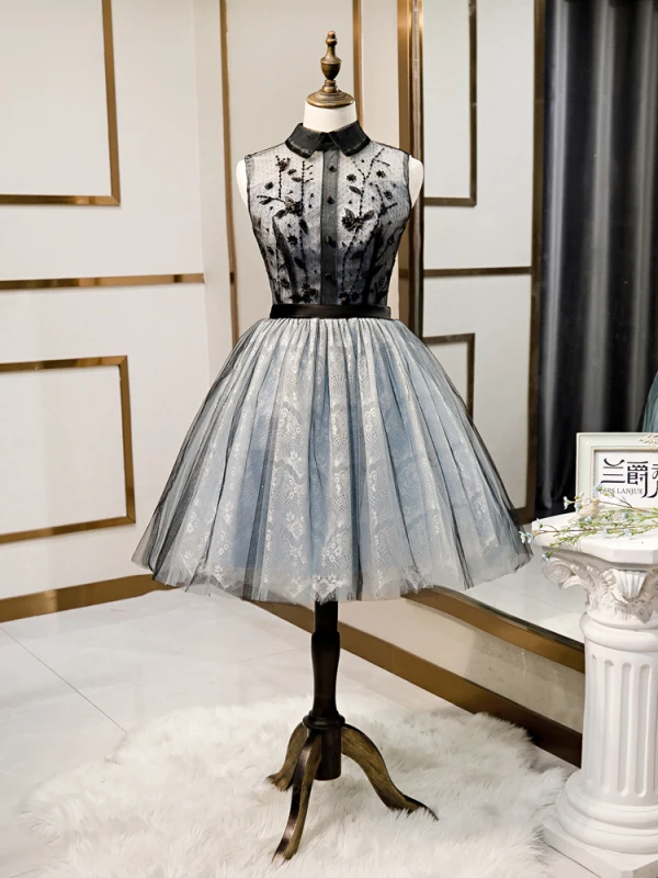 Fashion Black Homecoming Graduation Dresses 2020 A-Line / Princess Scoop Neck Sequins Lace Flower Sleeveless Knee-Length Formal Dresses