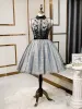 Fashion Black Homecoming Graduation Dresses 2020 A-Line / Princess Scoop Neck Sequins Lace Flower Sleeveless Knee-Length Formal Dresses