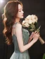 Charming Sage Green Glitter Prom Dresses 2021 A-Line / Princess Spaghetti Straps Rhinestone Sleeveless Backless Tea-length Evening Party Formal Dresses
