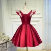Chic / Beautiful Burgundy Party Dresses 2020 A-Line / Princess V-Neck Lace Flower Sleeveless Backless Short Formal Dresses