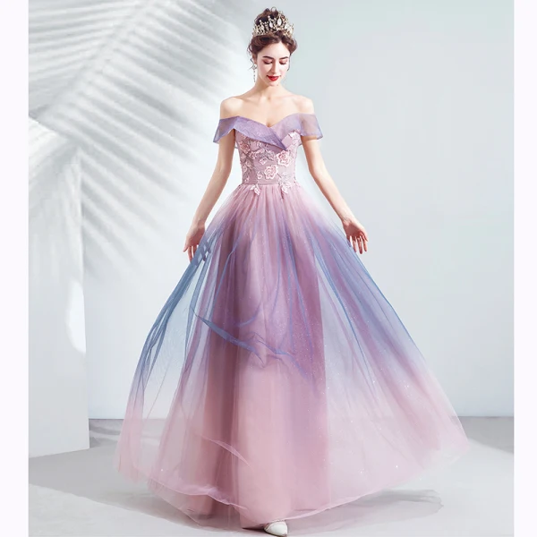 Charmant Rougissant Rose Glitter Robe De Soirée 2020 Princesse De l'épaule Perlage Cristal Paillettes En Dentelle Fleur Sans Manches Dos Nu Longue Robe De Ceremonie