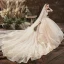 Elegant Ball Gown Champagne Empire Pregnant Wedding Dresses 2020 V-Neck Beading Sequins Lace Flower Long Sleeve Backless Cathedral Train