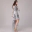 High Low Grey Cocktail Dresses 2018 A-Line / Princess Lace Appliques Asymmetrical High Neck 3/4 Sleeve Formal Dresses