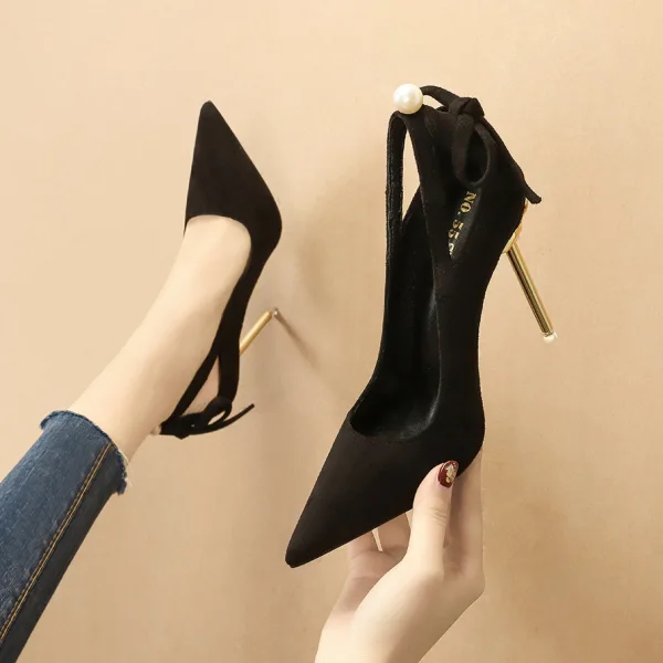Prisvärd Röd Casual Mocka Pumps 2020 10 cm Stilettklackar Spetsiga Pumps
