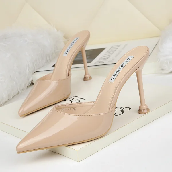 Affordable Beige Casual Womens Sandals 2020 9 cm Stiletto Heels Pointed Toe Sandals