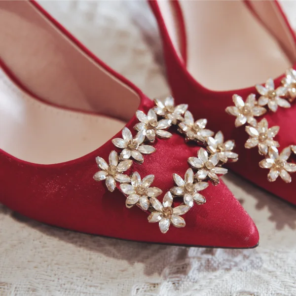 Chinese style Red Rhinestone Wedding Shoes 2020 8 cm Stiletto Heels Pointed Toe Wedding Pumps