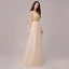 Chic / Beautiful Champagne Evening Dresses  2018 A-Line / Princess Metal Sash V-Neck Backless 1/2 Sleeves Floor-Length / Long Formal Dresses