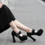 Mode Noire Vêtement de rue Boucle Escarpins 2021 11 cm Talons Épais Imperméables À Bout Pointu Escarpins