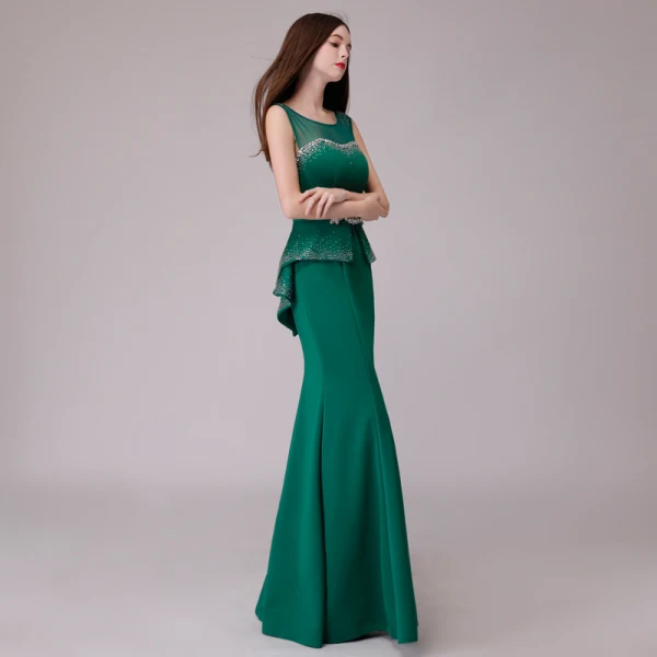 Vintage / Retro Green Evening Dresses 2018 Trumpet / Mermaid Rhinestone Sash Scoop Neck Backless Sleeveless Floor-Length / Long Formal Dresses