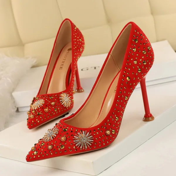 Vintage Schwarz Abend Pumps 2020 Perle Strass 9 cm Stilettos Spitzschuh Pumps