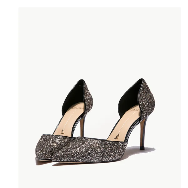 Sparkly Black Evening Party Womens Shoes 2020 Sequins 8 cm Stiletto Heels Pointed Toe Heels