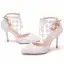 Charming Ivory Wedding Shoes 2020 Ankle Strap Pearl Lace Flower 9 cm Stiletto Heels Pointed Toe Wedding Pumps