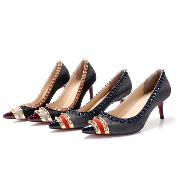 Mooie / Prachtige Zwarte Feest Leer Pumps 2020 Klinknagel 10 cm Naaldhakken / Stiletto Spitse Neus Pumps