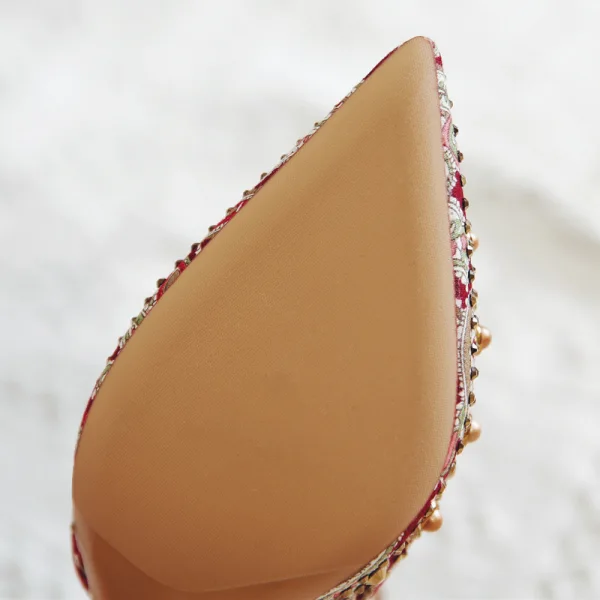 Schick Chinesischer Stil Rot Brautschuhe 2020 Knöchelriemen Perle Strass 8 cm Stilettos Spitzschuh Hochzeit Hochhackige