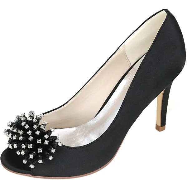 Elegancka Szampan Na Wesele Buty Ślubne 2020 Satyna Rhinestone 9 cm Szpilki Peep Toe Ślub Czółenka