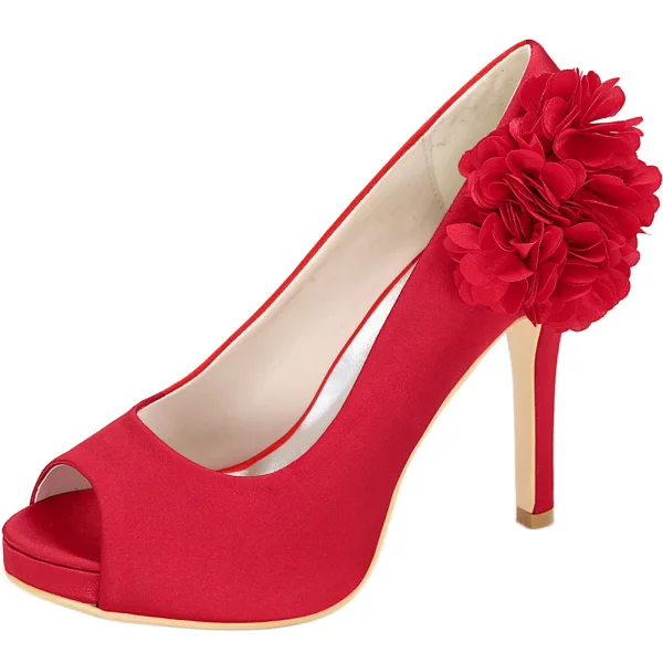 Elegant Ivory Prom Pumps 2020 Satin Appliques 11 cm Stiletto Heels Open / Peep Toe Pumps