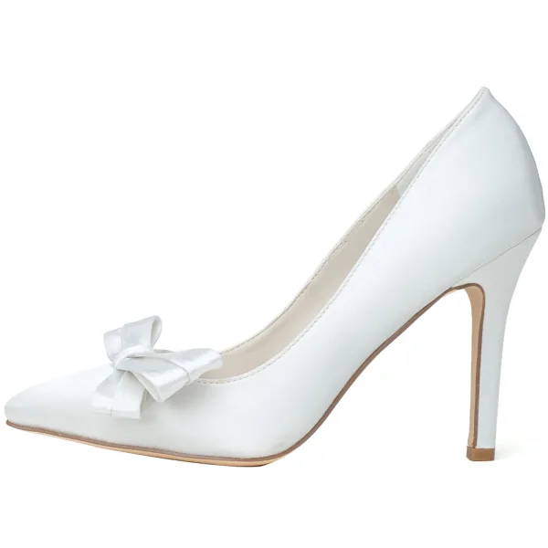 Elegante Ivoor Gala Pumps 2020 Satijn Strik 9 cm Naaldhakken / Stiletto Spitse Neus Pumps