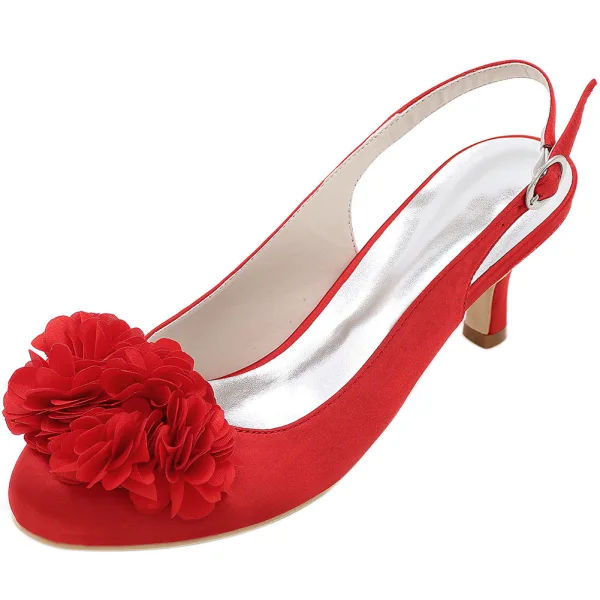 Elegant Champagne Prom Womens Shoes 2020 Satin Appliques 6 cm Stiletto Heels Round Toe Heels