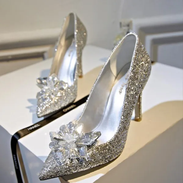 Charming Champagne Evening Party Crystal Pumps 2020 Rhinestone 7 cm Stiletto Heels Pointed Toe Pumps