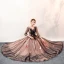 Elegant Black Prom Dresses 2020 Ball Gown V-Neck Butterfly Appliques Lace Flower 3/4 Sleeve Backless Floor-Length / Long Formal Dresses