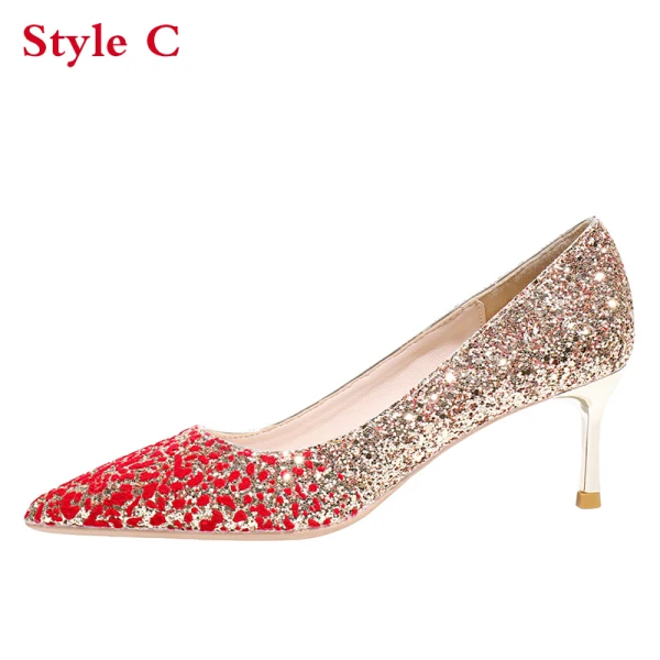 Glitzernden Charmant Gold Rot Farbverlauf Brautschuhe 2020 Glanz Pailletten 10 cm Stilettos Spitzschuh Hochzeit Pumps