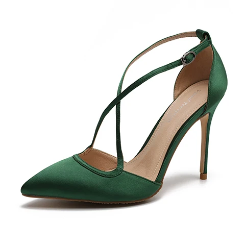 Modest / Simple Champagne Casual Sash Womens Shoes 2020 Leather X-Strap 10 cm Stiletto Heels Pointed Toe Heels