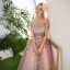 Vintage / Retro Blushing Pink Prom Dresses 2018 Ball Gown Appliques Beading Crystal Sequins Off-The-Shoulder Backless Sleeveless Floor-Length / Long Formal Dresses