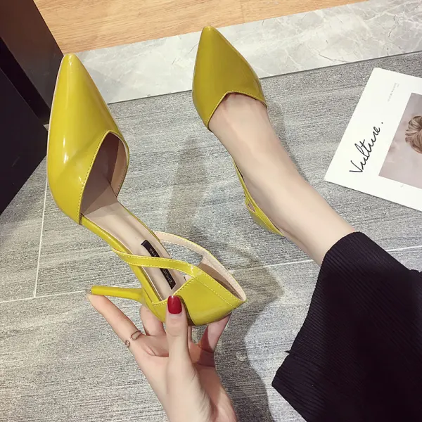 Abordable Noire Désinvolte Chaussures Femmes 2020 9 cm Talons Aiguilles À Bout Pointu Talons
