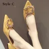 Modest / Simple Yellow Casual Rhinestone Womens Shoes 2020 3 cm Thick Heels Low Heel Pointed Toe