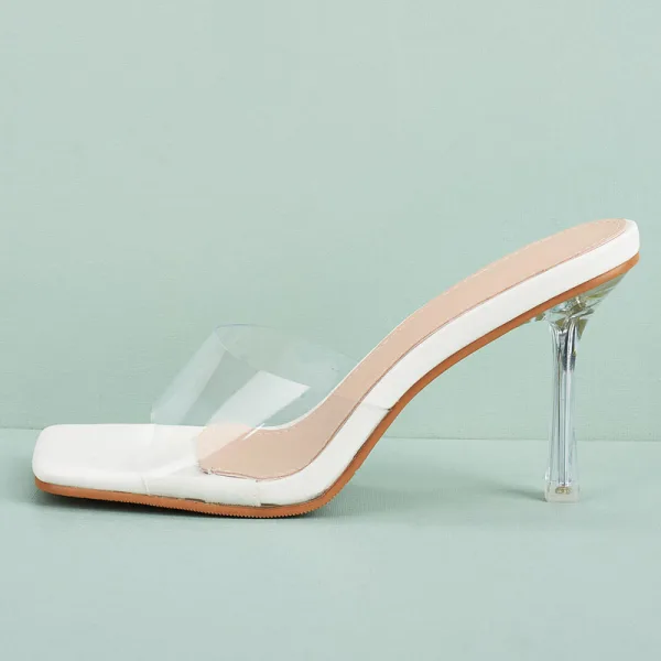 Sexy Transparent White Street Wear Womens Sandals 2021 9 cm Stiletto Heels Open / Peep Toe Sandals High Heels