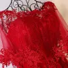 Chic / Beautiful Red Formal Dresses 2017 Lace Flower Sweetheart 1/2 Sleeves Backless Asymmetrical A-Line / Princess Evening Dresses