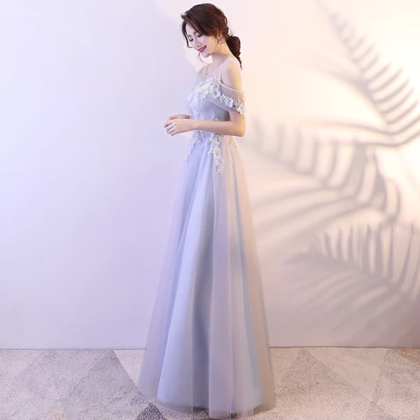 Elegant Silver Prom Dresses 2018 A-Line / Princess Appliques Rhinestone Shoulders Backless Sleeveless Floor-Length / Long Formal Dresses