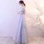 Elegant Silver Prom Dresses 2018 A-Line / Princess Appliques Rhinestone Shoulders Backless Sleeveless Floor-Length / Long Formal Dresses
