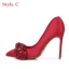 Charming Red Evening Party Satin Pumps 2020 Leather Rhinestone Bow 10 cm Stiletto Heels Pointed Toe Pumps