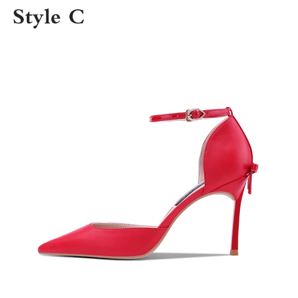 Fashion Nude Evening Party Womens Shoes 2020 Bow Ankle Strap 8 cm Stiletto Heels Pointed Toe Heels