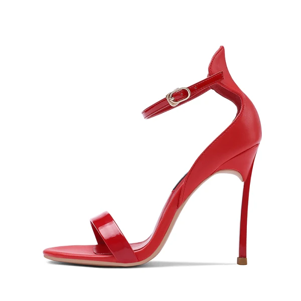 Sexy Beige Evening Party Leather Womens Sandals 2020 Ankle Strap 10 cm Stiletto Heels Open / Peep Toe Sandals