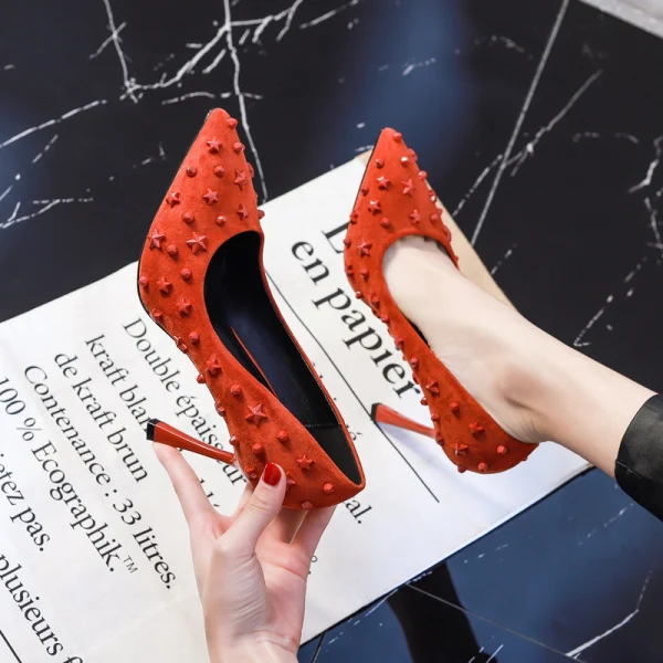 Chic / Belle Rouge Soirée Escarpins 2020 Étoile Rivet 10 cm Talons Aiguilles À Bout Pointu Escarpins