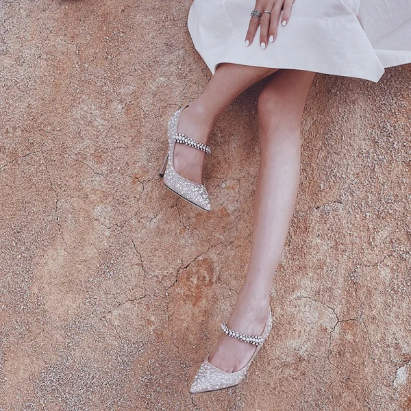 Sparkly Sølv Paljetter Brudesko 2020 Lær Perle 9 cm Stiletthæler Spisse Bryllup Pumps