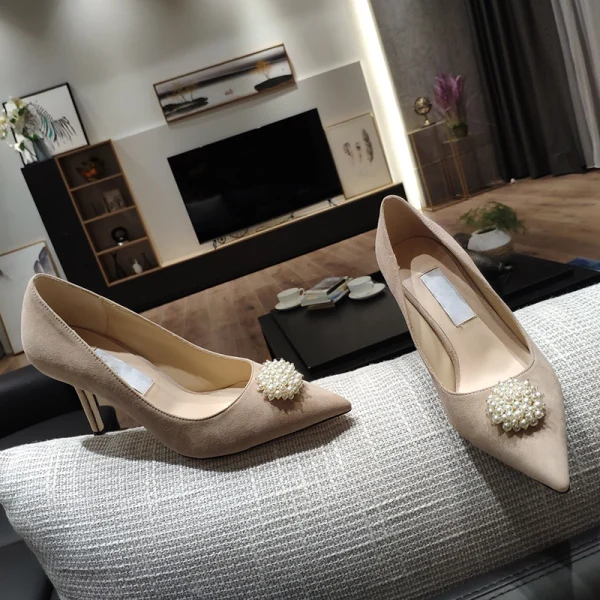 Chic Noire Bureau OL Escarpins 2020 Perle 9 cm Talons Aiguilles À Bout Pointu Escarpins
