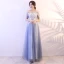 Abordable Bleu Ciel Robe De Bal 2018 Princesse En Dentelle Paillettes De l'épaule Dos Nu Manches Courtes Longue Robe De Ceremonie