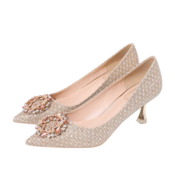 Bling Bling Gold Crystal Wedding Shoes 2020 Rhinestone 8 cm Stiletto Heels Pointed Toe Wedding Pumps