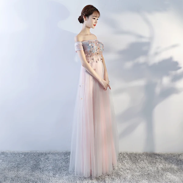 Chic / Belle Perle Rose Robe De Bal 2018 Princesse En Dentelle Appliques Cristal De l'épaule Dos Nu Sans Manches Longue Robe De Ceremonie