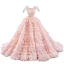 Luxury / Gorgeous Lovely Candy Pink Sequins Wedding Dresses 2023 Ball Gown Scoop Neck Sleeveless Backless Cascading Ruffles Chapel Train